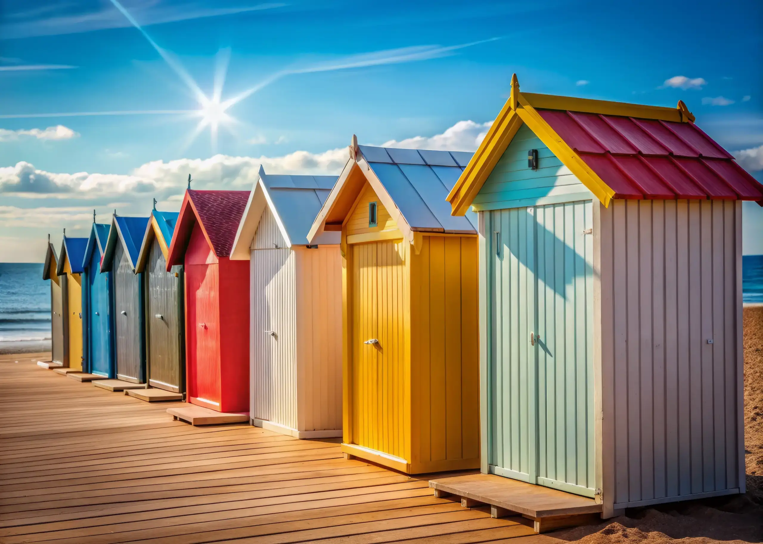 Cabanes de plage colorées au bord de mer