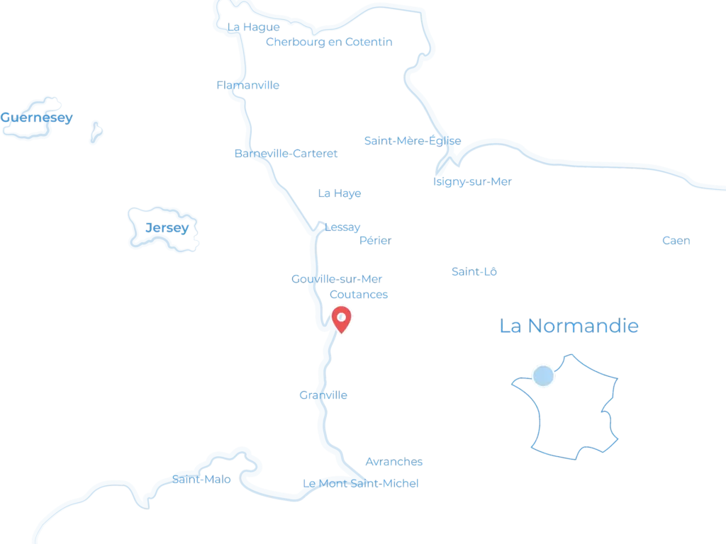 Carte de la Normandie avec repère près de Coutances