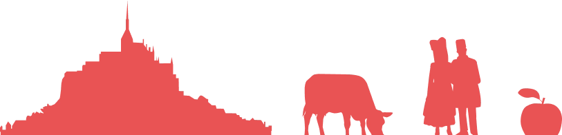 Red silhouettes mountain, sheep, couple and apple
