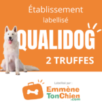 White dog and Qualidog 2 Truffles label