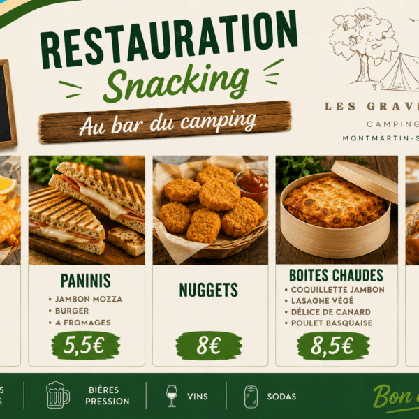 Menu snacking du bar du camping